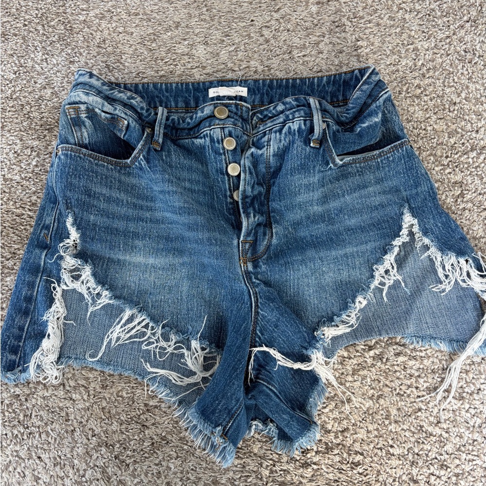 Good American Blue Frayed Jean Shorts